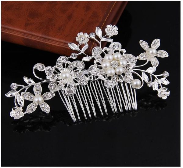 

2019 international classic comb bridal water drill pearl headwear wedding dress accessories whole color white9803132, Silver