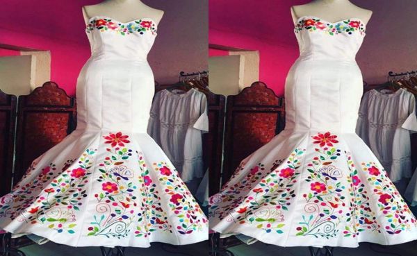 

2022 vintage mexican embroidered wedding dress chic white satin sweetheart corset back formal dresses for bride6941205