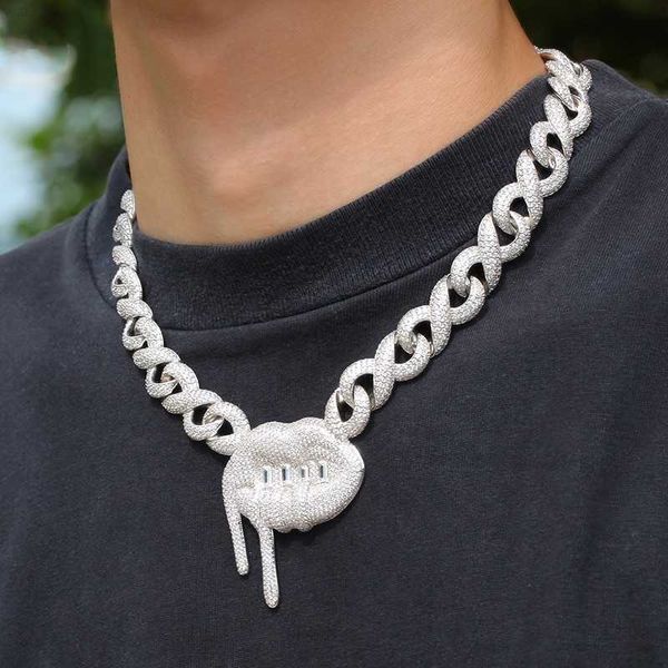 

fashion hip hop rocker cz micro paved big lip drool pendant infinity chain necklace, Silver