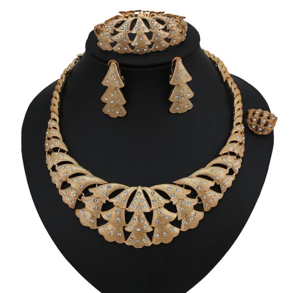 

fashion jewellery lady necklace earrings fishon stainless steel exquisite jewelry sets brazilian gold gift ring sets for women, Black