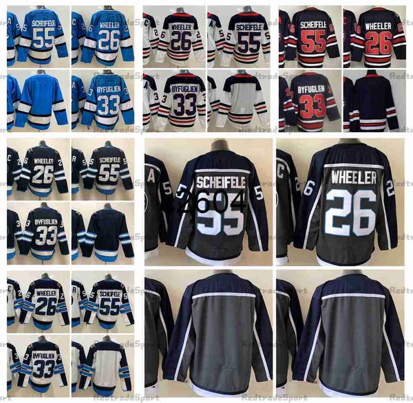 

c2604 2021 reverse retro grey hockey jerseys 55 mark scheifele 26 blake wheeler (c) 33 dustin byfuglien heritage classic white stitched jers, Black