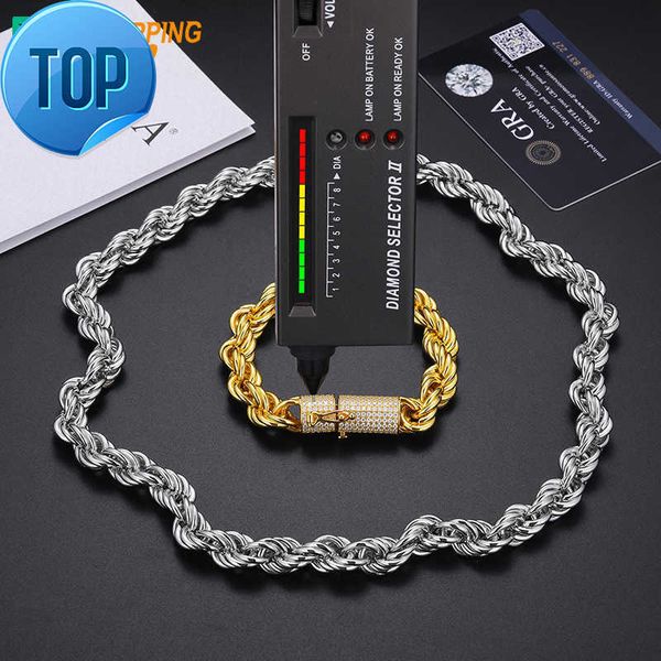 

Dropshipping 6mm 12mm 18K Gold Plated 925 Sterling Silver VVS Moissanite Diamond Iced Out Clasp Rope Chain Necklace For Men