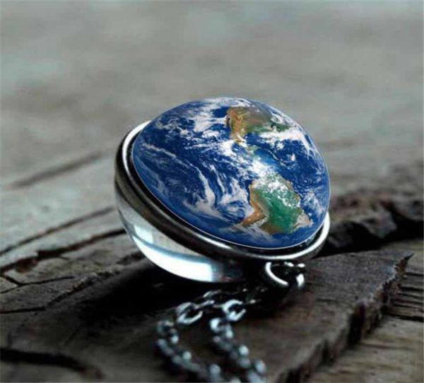 

new personality fashion double side glass ball necklace earth planet pattern jewelry galaxy astronomy pendant necklace7164109, Silver