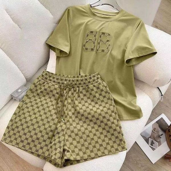 

new girls tracksuit women's tracksuits women fashion street style sets short sleeve round neck elastic pants printed two piece36ess, Gray