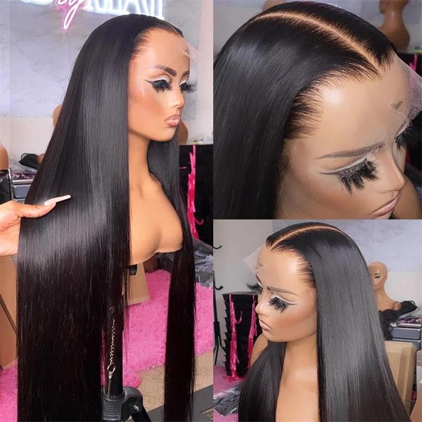 

glueless preplucked human wigs ready to go straight lace front wig human hair 13x4 lace frontal wig transparent lace wear and go, Black;brown