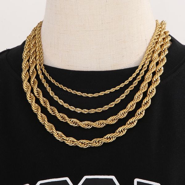 

2/3/4/5/6/7/8mm 18k gold color twist rope chain necklaces for men women hiphop stainless steel waterproof chains choker necklace jewelry, Silver