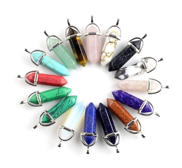 

fashion boys and girls natural stone hexagonal column pendant fashion rock crystal hexagonal column necklace5695500, Red;brown