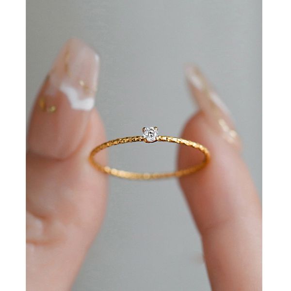 

super sparkling sky star fine ring female titanium steel plated 18k gold small luxury mini diamond ring, Golden;silver