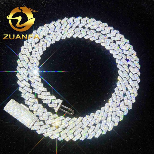 

2023 selling pass diamond tester 925 sterling silver hip hop jewelry 10mm 2 rows iced out vvs moissanite cuban link chain