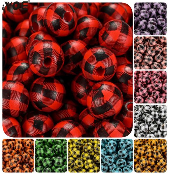 

20pcspack wooden beads big round plaid printing loose spacer wood bead for jewelry making necklace diy accessories2479506, Black