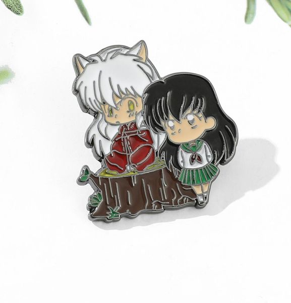 

cute inuyasha and kagome cartoon brooch anime accessories silver3219046, Blue