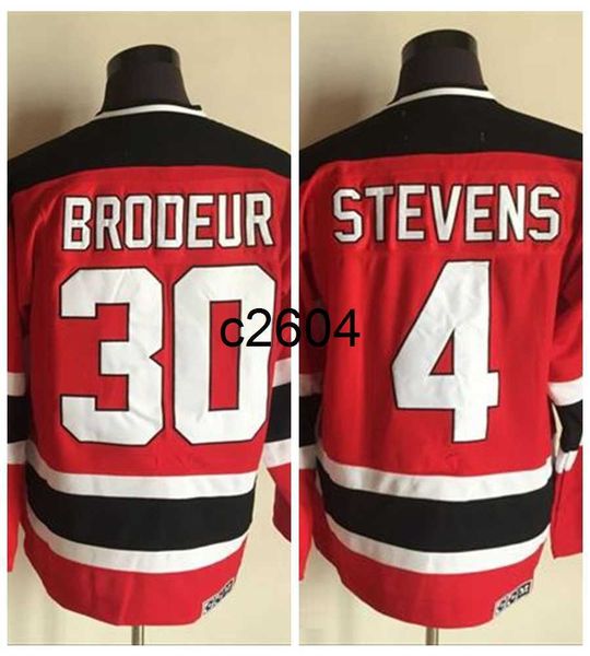 

c2604 vintage new jersey 4 scott stevens 30 martin brodeur hockey jerseys mens home red stitched shirts c patch, Black