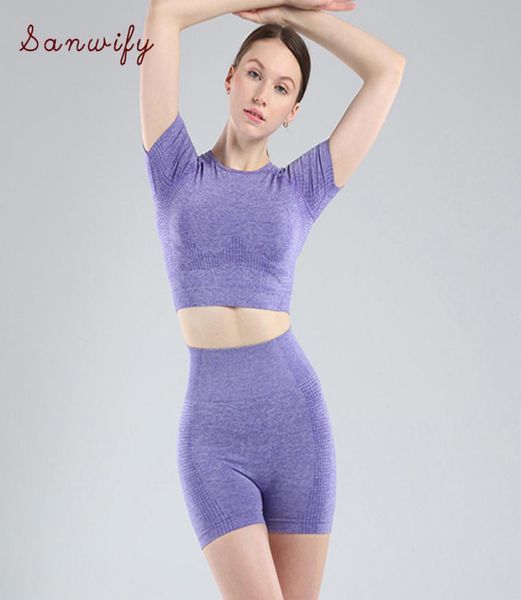 

2 piece vital seamless sport yoga set women short sleeve gym set workout clothes high waist shorts sportswear fitness suit sets7591849, White;red