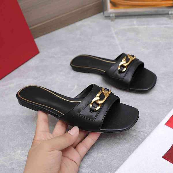 

2023 classic slippers slide brand designers valentinosity fashion leisure sandal women summer flat slippers h1071, Black
