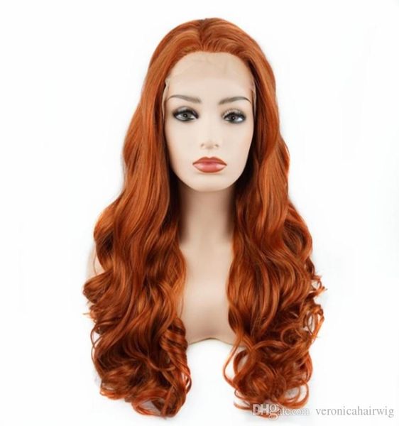 

natural long body wave hair orange color glueless synthetic lace front wigs for women high temperature fiber costume party7732346, Black