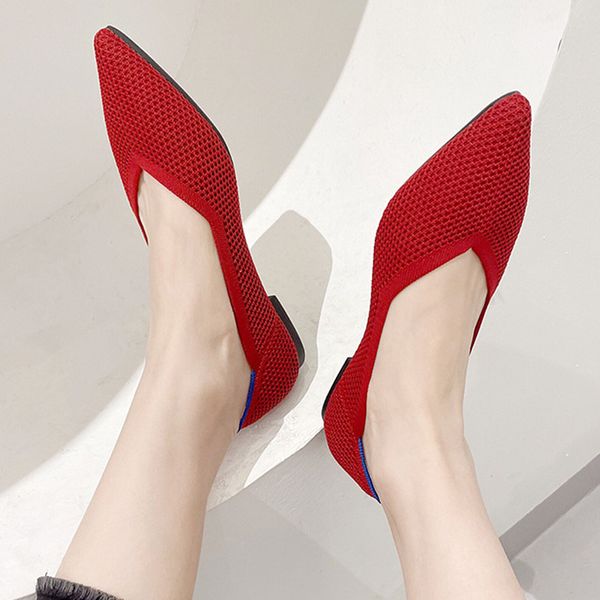 

women shoes hollow flat shoes rubber sole non-slip breathable knitting comfortable beautiful pointed soft walking shoes 2023 new, Black
