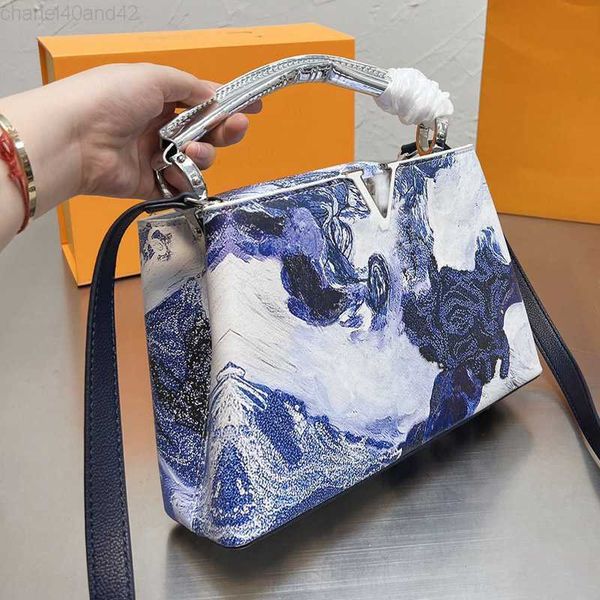 

women bag hand tote handbag purse genuine leather capucines series shoulder crossbody bags classic letter art color painting removable strap