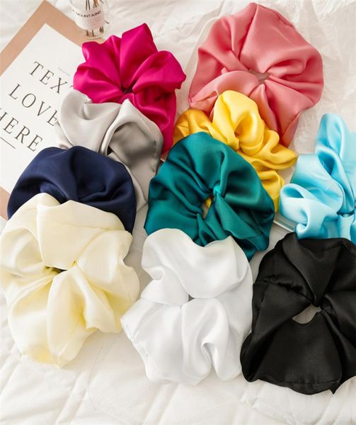 

large size satin women hair scrunchies french grace smooth silk big size bobble hair band scrunch 608848, Slivery;white