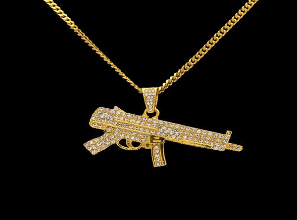 

mens 18k gold silver plated iced cz hiphop z84 submachine gun pendant necklace 3mm 24quot long cuban chain necklace fashion je8423390