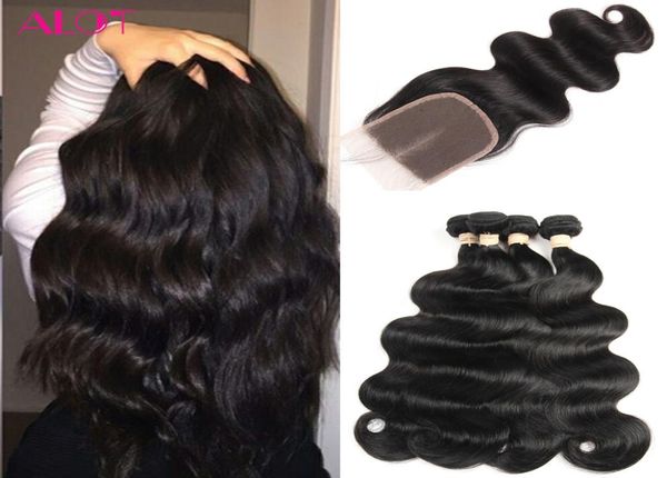

whole brazilian virgin hair 4 bundles with closure body wave peruvian indian malaysian cambodian grade 8a virgin human hair ex4566611, Black