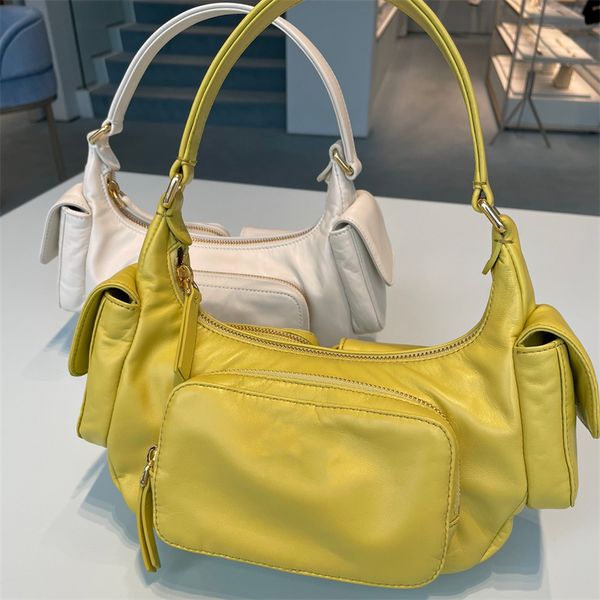 

miu women's black nappa leather pocket bag miu white yellow cool locomotive underarm bag 2023 hobo sheepskin pocket bag