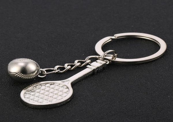 

creative personality tennis racket keychain sport keyring charm metal car keyfobs key holder gift whole1866623, Silver