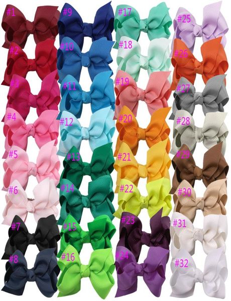 

3 inch baby hairpins mini bows hair grips children girls solid hair clips kids barrettes hair accessories 32 colors3033654, Slivery;white