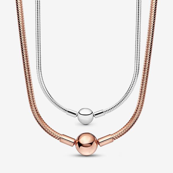 

women mens snake chain necklace for pandora 925 sterling silver party jewelry designer necklaces 18k rose gold couple necklace with original