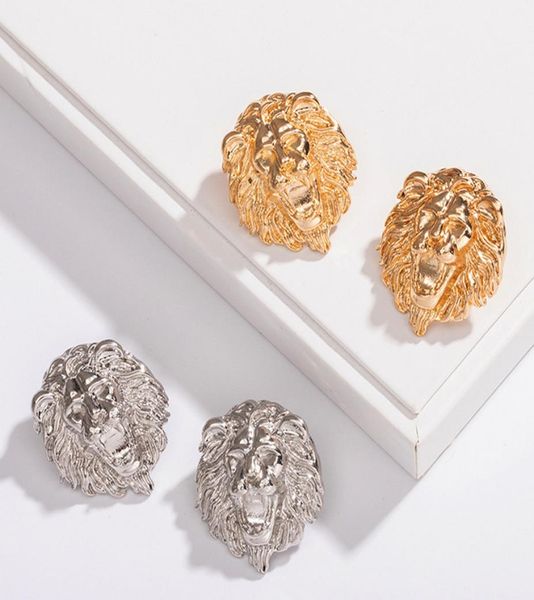 

women lion head stud earring metal animal lion head earring gold silver fashion jewelry accessories for gift party7669855, Golden;silver