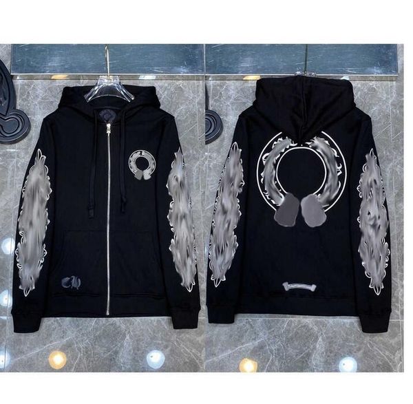 

hoodie designer sweatshirts mens heart ch chrome sleeve winter jacket loose coat hooded hoody men, Black