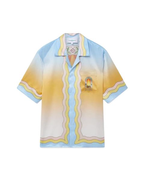 

casablanca new mens shirts prairie green print loose british silk shirt short sleeve designer tees womens summer casablanc beach 0gv9, White;black