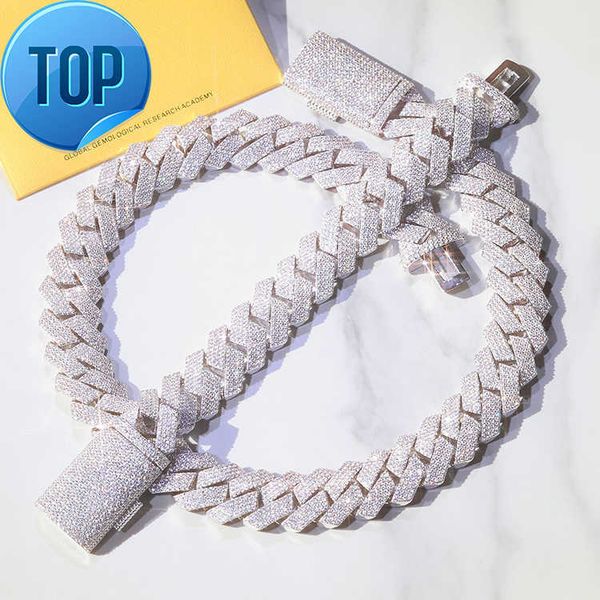 

Customized heavy Cuban chain sterling silver iced out 4 rows VVS moissanite diamond chain link for men's hiphop necklace