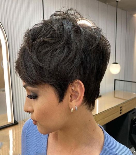

pixie cut wig human hair brazilian straight wigs natural full machine made none lace wigs with bang for black women glueless4300515, Black;brown
