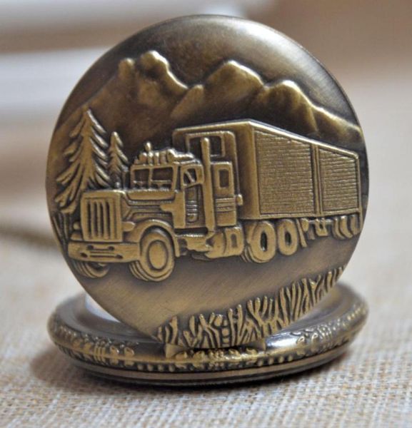 

retro bronze large truck lorry quartz pocket watch analog pendant necklace mens womens gifts p1251365635, Slivery;golden
