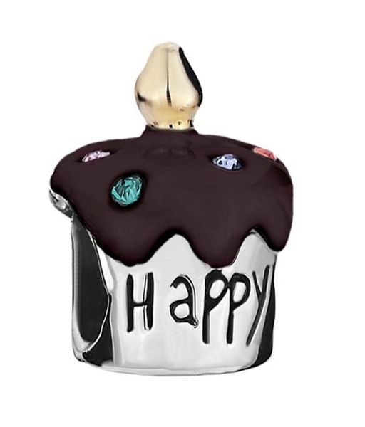 

color enamel gold plating happy birthday crystal birthday cake european charm bead fit charm bracelet5957478, Black