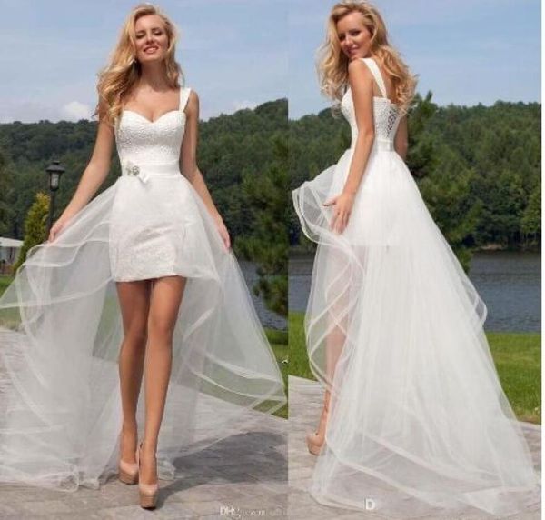 

beach wedding dress two pieces sweetheart back laceup short lace detachable skirt off shoulder 2 in 1 bridal down9146379, White