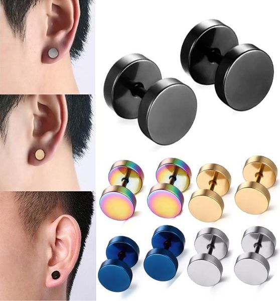 

black stud earrings men women faux gauges ear plugs tunnel stainless steel earrings 1 pair 8mm3436444, Golden;silver