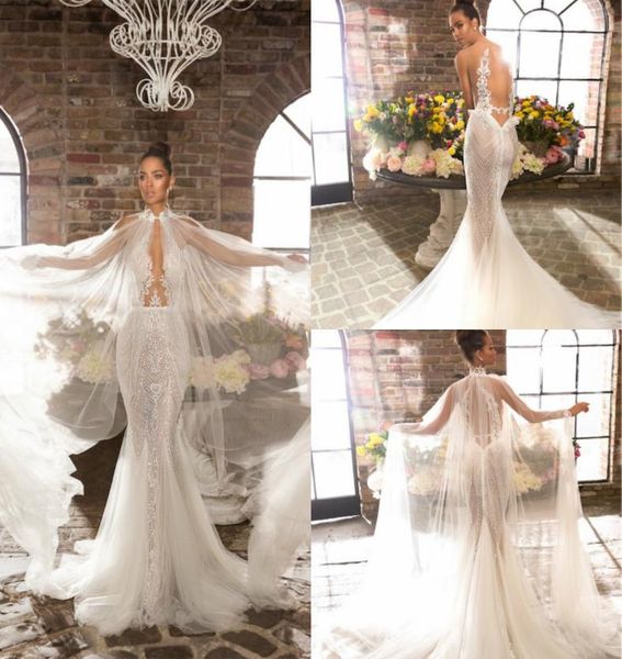 

2019 elihav sasson mermaid wedding dresses with wrap lace appliqued sheer neck bohemian wedding dress illusion backless boho brida5858160, White