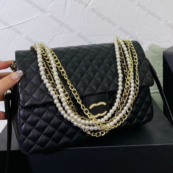 

classic women designer luxury one shoulder bag pearl chain tote bag fashion senior black crossbody bag