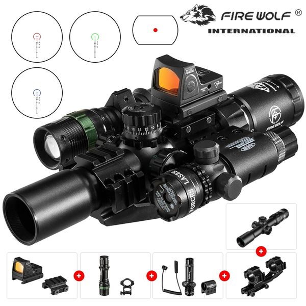 

fire wolf 1.5-4x30 hunting tactical rifle scope red dot optical sight holographic laser set spotting scope for rifle hunting -red laser