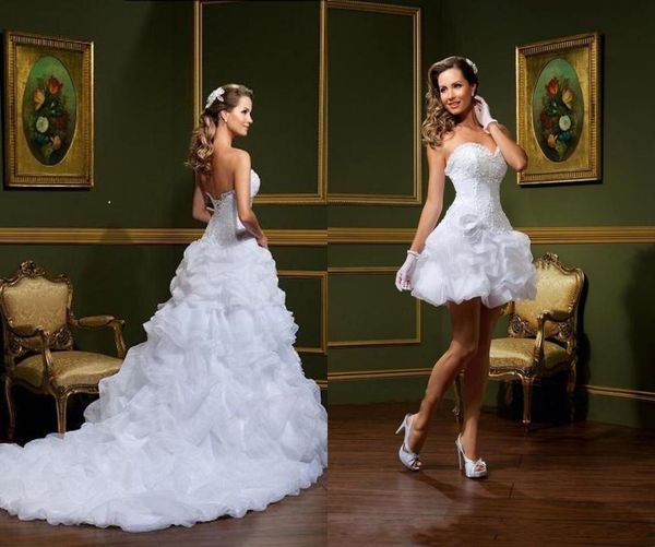 

2021 vestido de noiva white ball gown wedding dresses strapless sweetheart pickups removable skirt arabic mini short bridal 5089981
