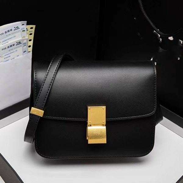 

triomphe designer bag bags smooth cowhide women teen handbag shiny calfskin black white brown 18cm 22cm golden chain cross body shopping bag