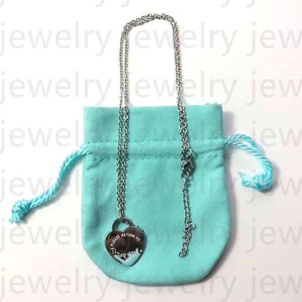 

classic heart-shaped designer necklace women's stainless steel couple pendant blue pink green red jewelry necklace valentine's day, Silver