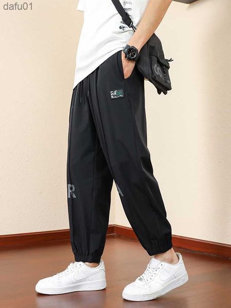

summer letter sweatpants men baggy joggers quick dry breathable nylon casual pants streetwear loose harem trousers plus size 8xl l230520, Black