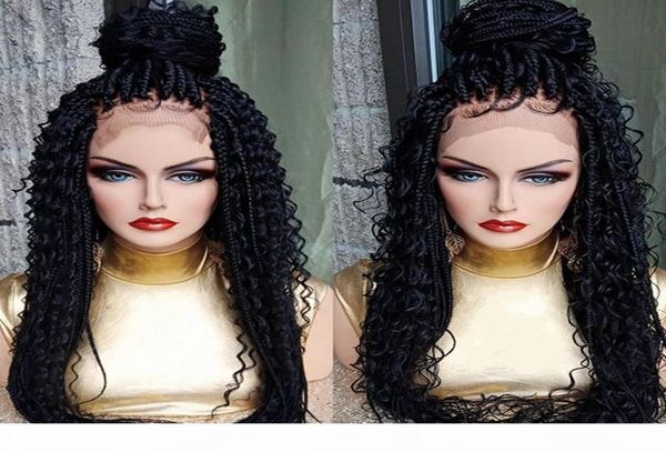 

long black brown ombre color braid wigs for black women lace front cornrow braided wigs synthetic hair kinky curly lace fron3109047