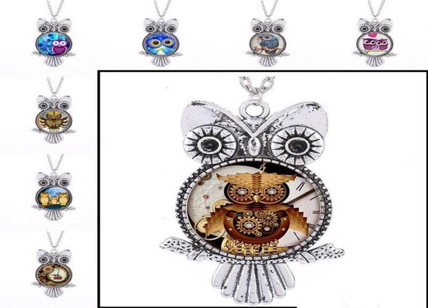 

ancient silver owl glass cabochon necklace birds pendants dome steampunk jewelry for women jewelry gift7887117