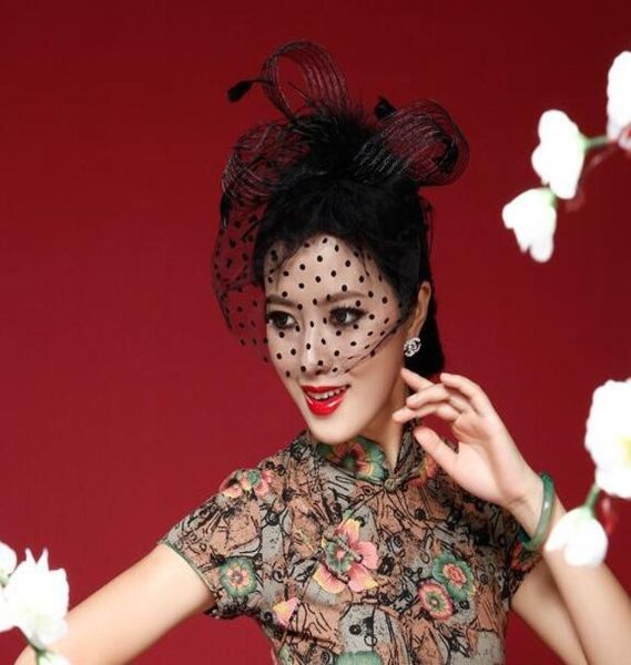 

cathedral veil the bride headdress feathers cover the face veil headdress hair lace with a little hat short veils ht186237514, Silver