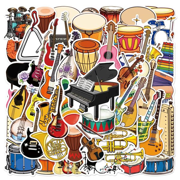 

50pcs musical instrument stickers guitar drum set graffiti stickers for diy luggage lapskateboard motorcycle bicycle stickers