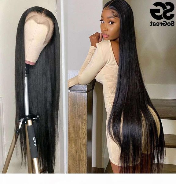 

28 30 40 inch human wigs for black women pre plucked brazilian hair 13x4 frontal full hd straight lace front wig9035755, Black;brown