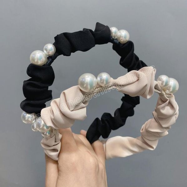 

fashion headband for women pleated flower hairband wide size pearls paved headwear for hair accessories, Slivery;white